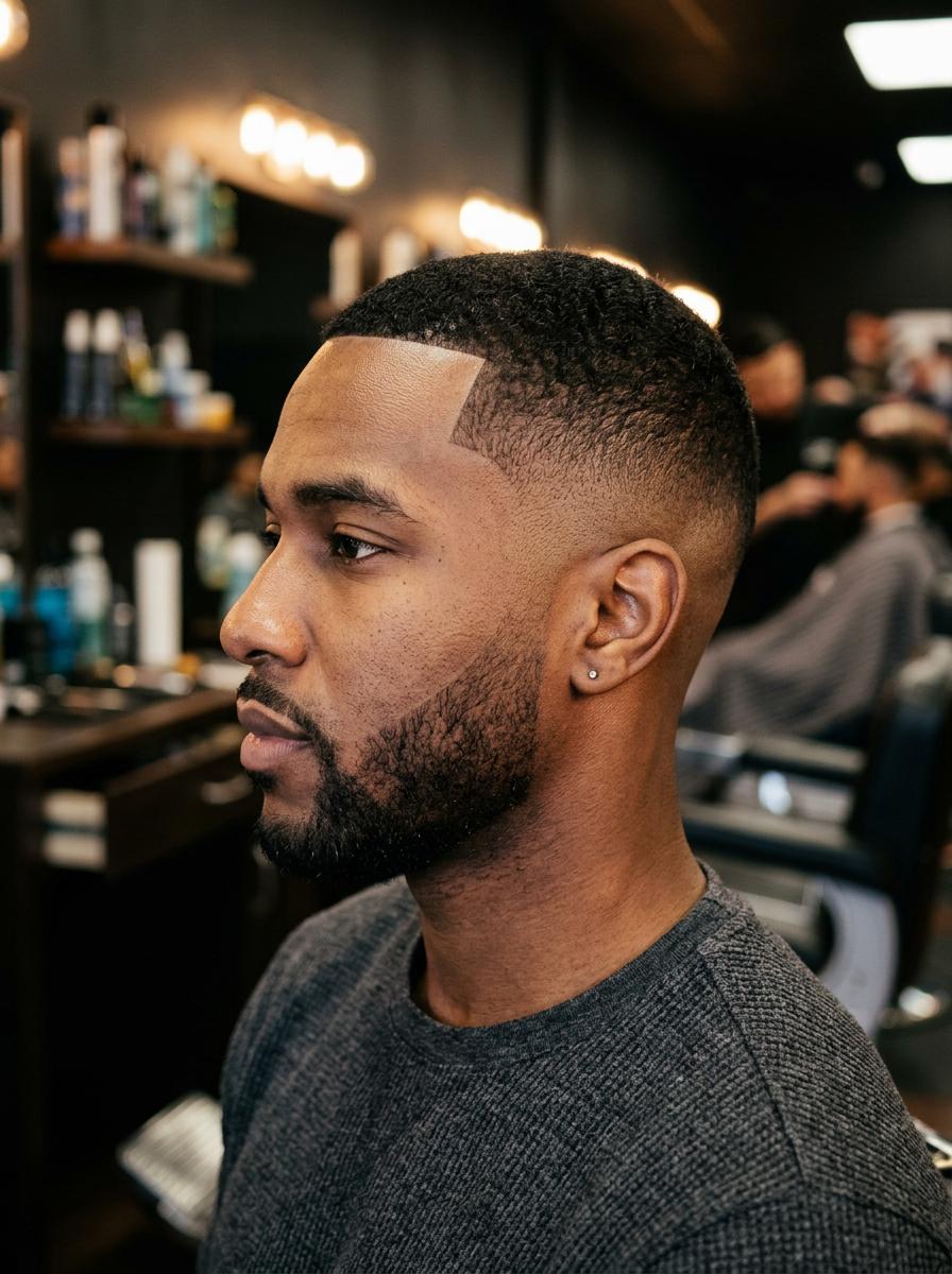 Low fade haircut with clean lineup