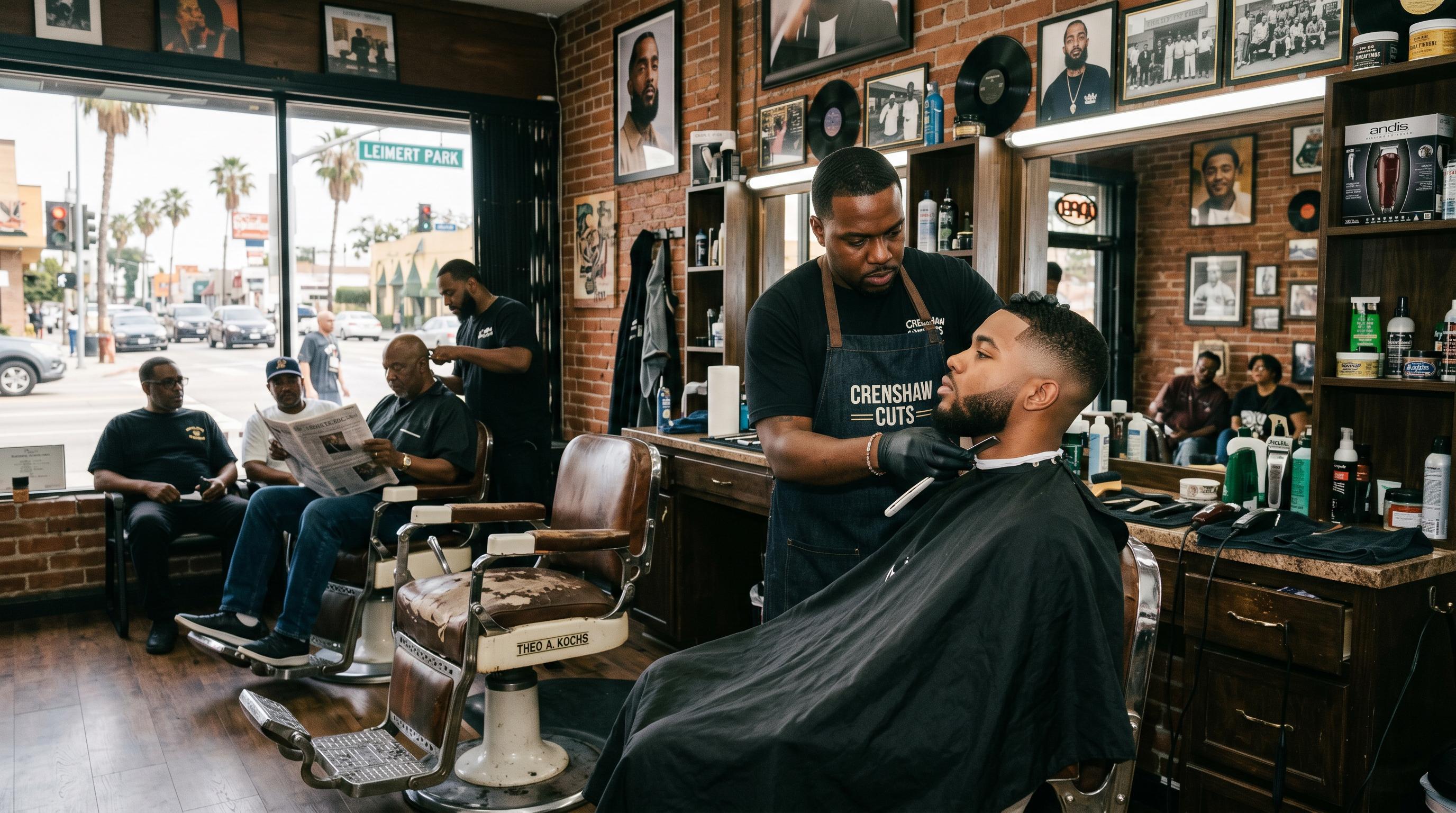 Kings of Kuts barbershop interior on Crenshaw Boulevard