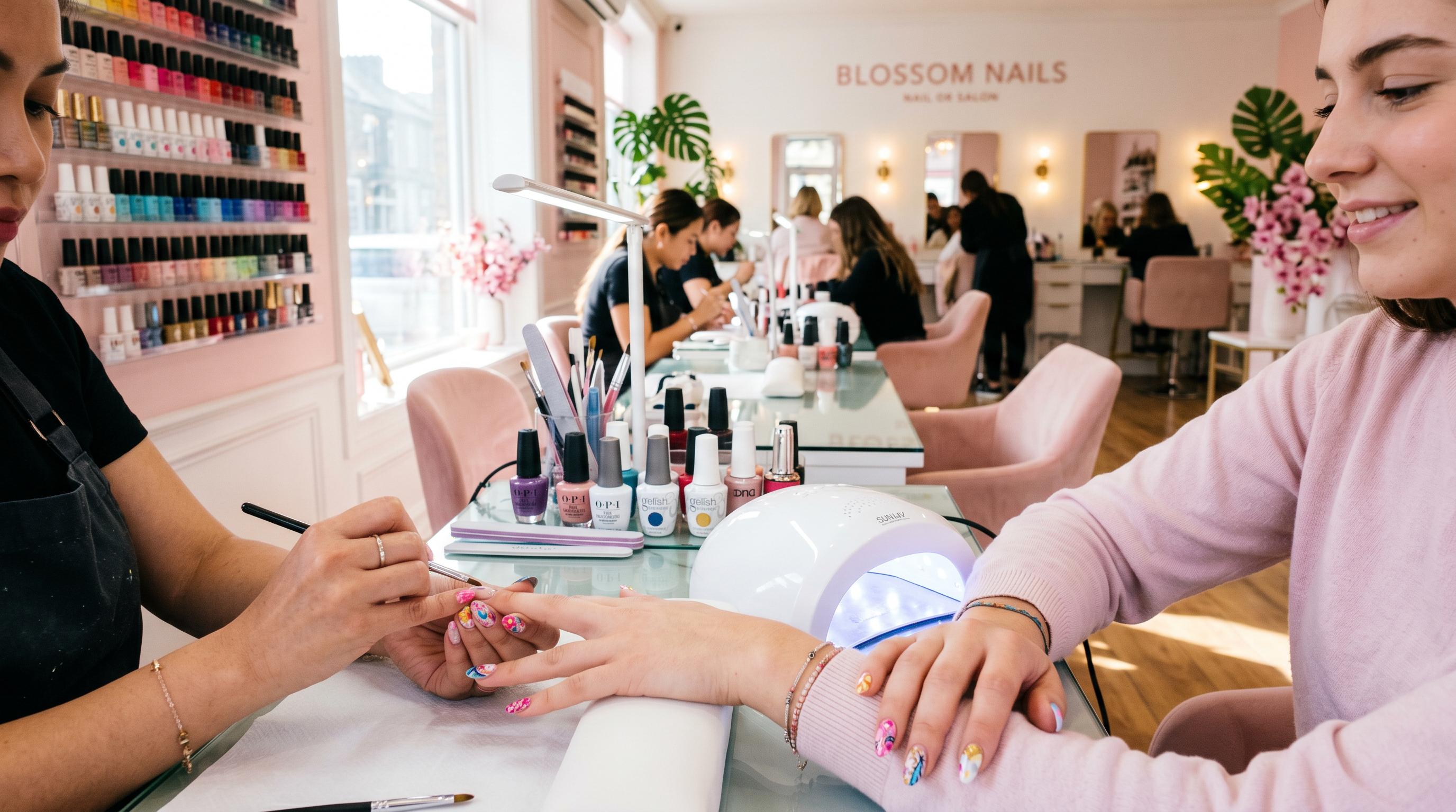 Tip O Nails salon interior with manicure station and nail art